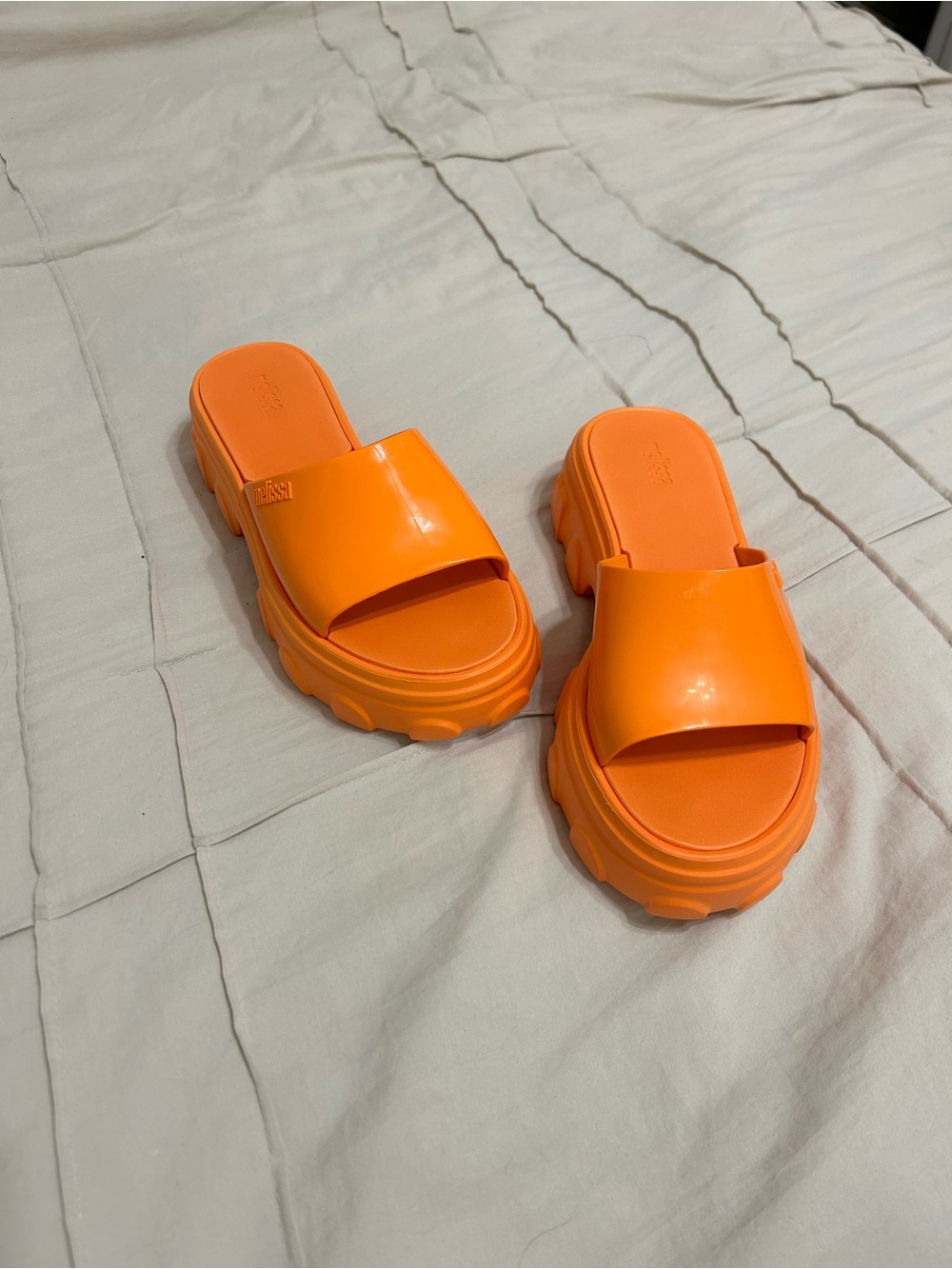 Melissa - “Ella Slide” Orange Chunky Platform Jelly Slide Sandals